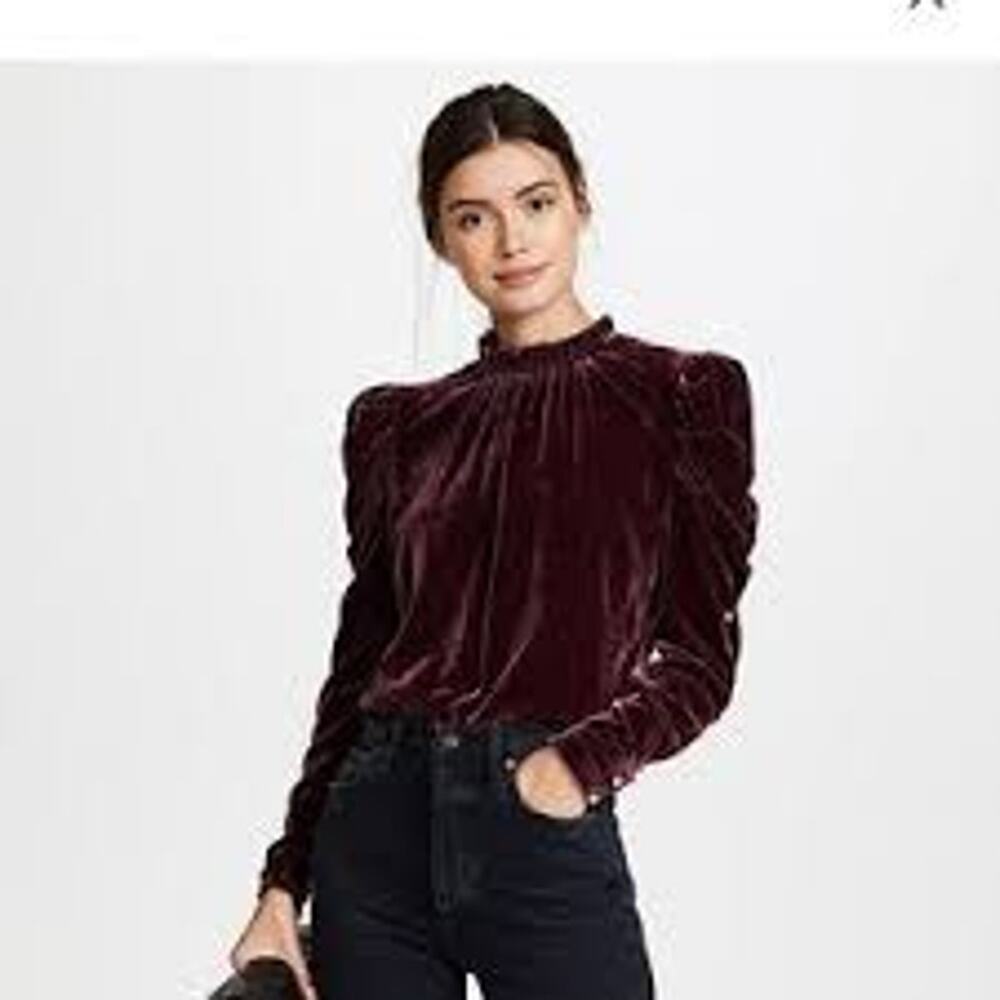 WAYF Erika Puff Sleeve Crushed Velvet Top Blouse REGENCY WHIMSY GOTH Size M
